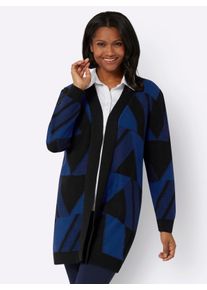 WITT Damen Strickmantel mit Jacquard-Muster, grafisch, royalblau-schwarz-gemustert, Größe 40, 100% Baumwolle