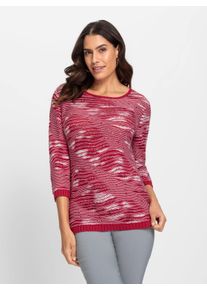 WITT Damen 3/4 Arm-Pullover im Strickmuster-Mix, erdbeere-gemustert, Gr&ouml;&szlig;e 44, 50% Baumwolle, 50% Polyacryl