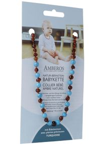 AMBEROS Natur Bernsteinkette mit Edelsteinen Baroque Cognac Turquoise