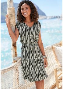 Lascana Witt Damen Jerseykleid, schwarz-sand bedruckt, Gr&ouml;&szlig;e 38, 100% Viskose