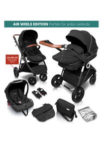 BABYGO Kombi-Kinderwagen »Halime AIR 3in1, Anthracite Black«, mit Luftreifen, inkl. Babywanne, Babyschale, Regenhaube & Wickeltasche schwarz
