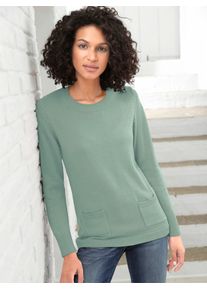 WITT Damen Rundhalspullover mit aufgesetzten Taschen, kalkmint, Größe 38, 50% Baumwolle, 50% Polyacryl