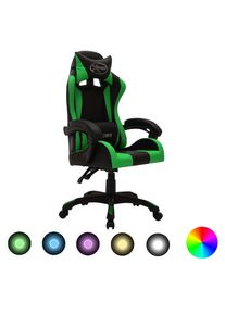 vidaXL Gaming-Stuhl mit RGB LED-Leuchten Grün und Schwarz Kunstleder