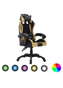 vidaXL Gaming-Stuhl mit RGB LED-Leuchten Gold und Schwarz Kunstleder