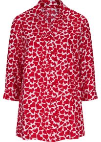 Damen Longbluse weiss-rot-gemustert