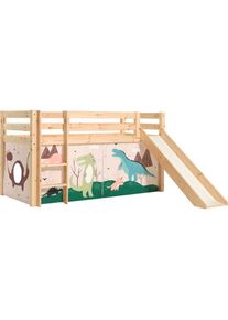 Vipack Spielbett »Pino«, Hochbett mit Textil-Set, inkl. Rolllattenrost, Leiter und Rutsche beige Natur