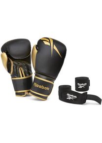 Reebok Boxhandschuhe »12oz. Boxhandschuhe + Handbandagen gold«, (Set, 4 tlg.) schwarz Boxhandschuhe
