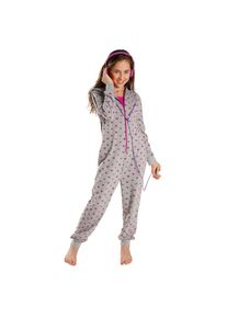Petite Fleur Overall, toller Einteiler zum Relaxen, allover bedruckt lila 122/128 N-Gr grau-meliert-beere Jumpsuit mit Reißverschluss und Kapuze