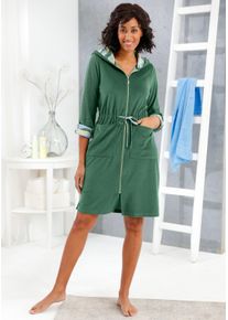 feel good Witt Damen Bademantel, moos-eucalyptus-gemustert, Größe 36/38, 80% Baumwolle, 20% Polyester. Kapuzenfutter: 100% Baumwolle