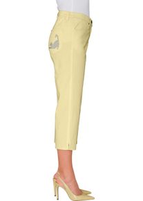 Damen Caprijeans mit glitzerndem Katzenmotiv vanillegelb