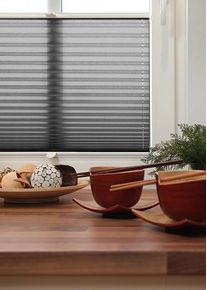 Thermo-Plissee nach Ma&szlig; 45 CHF Grau, Glasfalz, Ma&szlig;gefertigt: 125.0 x 80.0 cm, Fachhandelsqualit&auml;t