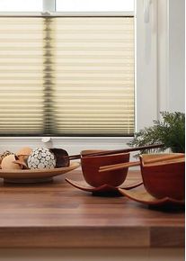 Thermo-Plissee nach Ma&szlig; 45 CHF Creme, Glasfalz, Ma&szlig;gefertigt: 20.0 x 215.0 cm, Fachhandelsqualit&auml;t