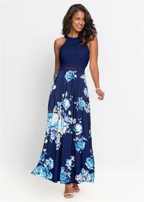 Sommer-Maxikleid mit Blumen-Print und Spitze in blau, Grösse 34, bonprix