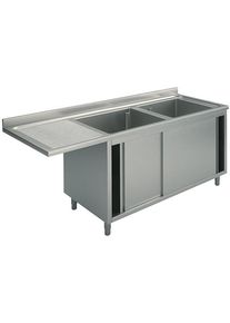 Mastro Spülschrank mit Schiebetüren für Einbau-Geschirrspüler, 2 Becken rechts, 1600x700 mm | Spülenschrank, GastroHeld