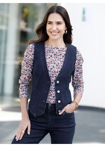 WITT Damen Jeansweste mit spitz zulaufendem Saum vorne, dark blue, Größe 48, 81% Baumwolle, 17% Polyester, 2% Elasthan