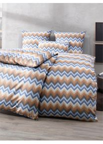 w&auml;schepur Witt Bettw&auml;sche, taupe-taubenblau-bedruckt, Gr&ouml;&szlig;e 40x80/135x200 cm, 100% Baumwolle