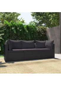 vidaXL 3-tlg. Garten-Sofagarnitur mit Auflagen Poly Rattan Schwarz