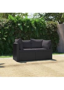 vidaXL 2-tlg. Garten-Sofagarnitur mit Auflagen Poly Rattan Schwarz