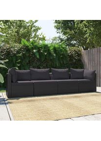 vidaXL 4-tlg. Garten-Sofagarnitur mit Auflagen Poly Rattan Schwarz