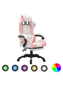 vidaXL Gaming-Stuhl mit RGB LED-Leuchten Rosa und Weiß Kunstleder