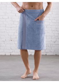 feel good Witt Herren Saunakilt, jeansblau-ecru-meliert, Größe 46-54, 100% Baumwolle