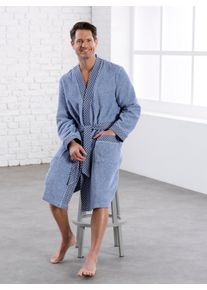 feel good Witt Herren Bademantel, jeansblau-ecru-meliert, Größe 44/46, 100% Baumwolle