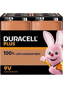 Duracell Batterie Alkaline, E-Block, 6LR61, 9V, Plus, Extra Life, Retail Blister (4-Pack)