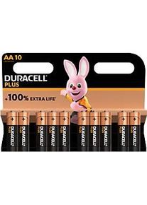 Duracell Batterie Alkaline, Mignon, AA, LR06, 1.5V, Plus, Extra Life, Retail Blister (10-Pack)