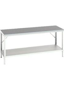 Werkbank Bott verso, Linoleum-Platte, mit Ablageboden, B 2000 x T 800 x H 780 - 930 mm, RAL 7035 Lichtgrau