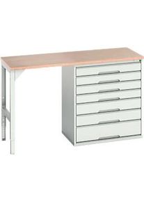 Unterbauwerkbank Bott verso, Multiplex-Platte, 7 Schubladen, B 1500 x T 600 x H 930 mm, Lichtgrau