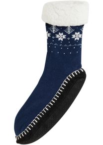 Haussocken mit angenähter Sohle und Teddyfutter in blau, Grösse 31-34, bonprix
