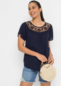 Bluse mit Spitze in blau, Grösse 36, bonprix