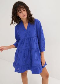 Tunika-Kleid mit Lochstickerei in blau, Grösse 48, 100% Baumwolle, bonprix