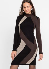 Jacquard-Strickkleid mit modernen Streifen in schwarz, Grösse 36/38 (S), bonprix