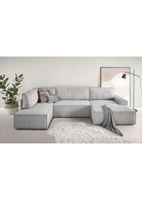 Home Affaire Wohnlandschaft »SHERWOOD XXL 329 cm, U-Form, Schlafsofa,«, Schlaffunktion m. Bettkasten (194x139 cm), Cord, Vintage, Samtvelours