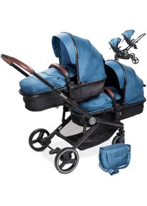 BABYGO Zwillings-Kombikinderwagen »Twinner Set, blau«, inkl. Wickeltasche und Regenschutz blau
