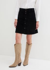 Stretch-Cordrock mit Knopfleiste in schwarz, Gr&ouml;sse 54, 98% Baumwolle, bonprix