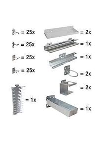 Werkzeughalter Set ADB, 110-teilig, für Lochwände mit 4-Kantlochung 10 x 10 mm & Lochabstand 38 mm, Stahl pulverbeschichtet, weissaluminium RAL 9006