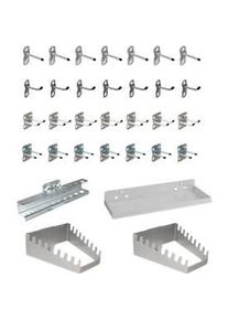 Werkzeughalter Set ADB, 32-teilig, für Lochwände mit 4-Kantlochung 10 x 10 mm & Lochabstand 38 mm, Stahl pulverbeschichtet, weissaluminium RAL 9006