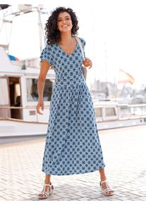 WITT Damen Jerseykleid im Druck-Dessin, jeansblau-ecru-bedruckt, Gr&ouml;&szlig;e 50, 95% Viskose, 5% Elasthan