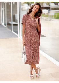 WITT Damen Sommerkleid an den Schultern gerafft, rotbraun-weiß-bedruckt, Größe 24, 100% Viskose