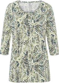 Damen Longshirt mit Kellerfalte vorne ecru-pistazie-bedruckt