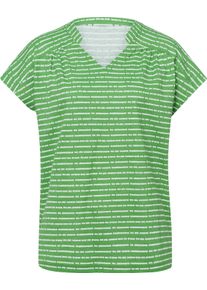 Damen Shirt mit Stehkragen und V-Ausschnitt apfel-weiss-geringelt