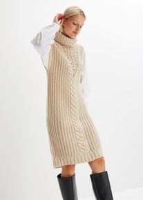 Strickkleid mit Bluseneinsatz in beige, Grösse 52/54 (XXL), bonprix