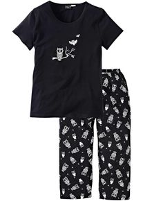 Capri Pyjama mit kurzen Ärmeln in schwarz, Grösse 36/38 (S), 100% Baumwolle, bonprix