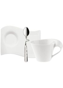 Villeroy & Boch Villeroy & Boch Cappuccinotasse »New Wave Cafè«, (Set, 3 tlg., Cappuccino-Obertasse 0,25l, Kaffeeuntertasse 22x17cm, 1 Kaffeelöffel), Made in Germany, Fine China Porzellan