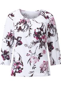 Damen 3/4-Arm-Shirt mit elastischen Abschl&uuml;ssen weiss-magenta-bedruckt