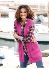 WITT Damen Strickweste in Longform, gerippt, erika, Gr&ouml;&szlig;e 54, 100% Baumwolle