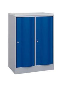 C+P Garderobenschrank Resisto, 2 Abteile, 2 F&auml;cher, B 772 x T 540 x H 1077 mm, Weissalu/Enzianblau