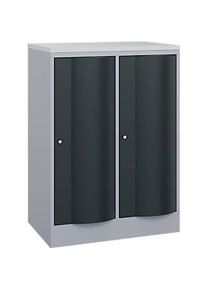 C+P Garderobenschrank Resisto, 2 Abteile, 2 F&auml;cher, B 772 x T 540 x H 1077 mm, Weissalu/Anthrazitgrau